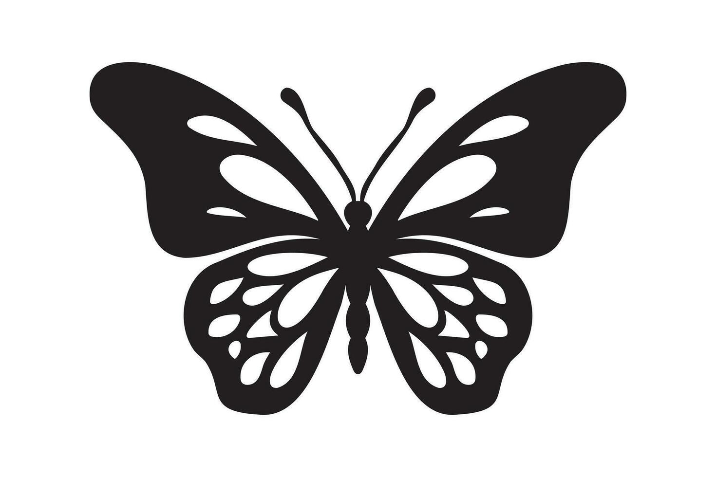 Butterfly tattoo silhouette design, Graphic black icon of butterfly isolated on white background vector