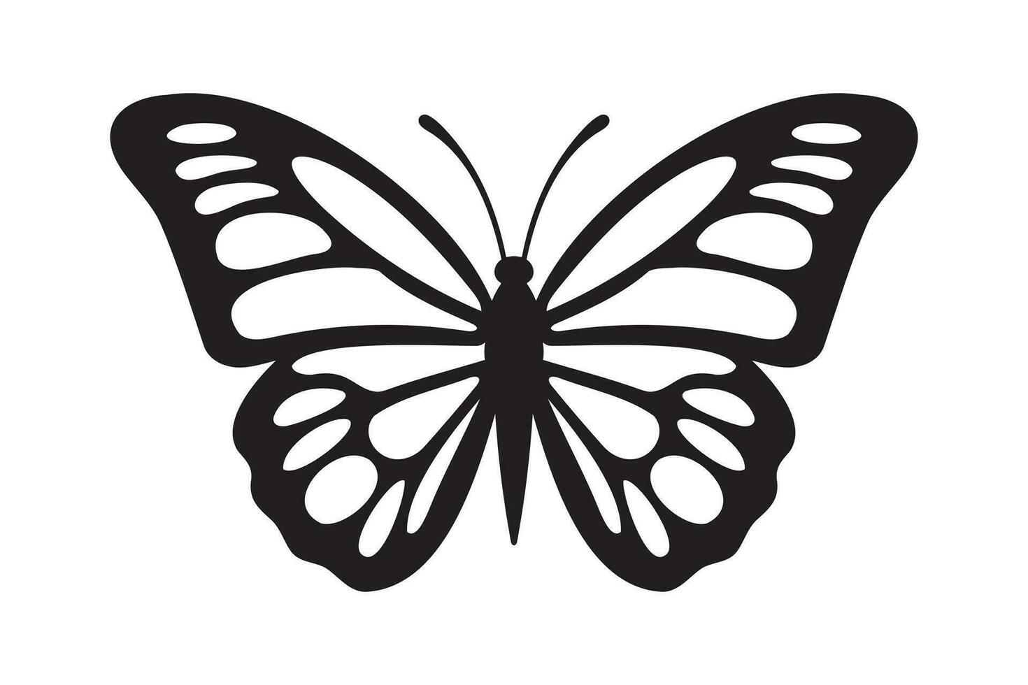 Butterfly tattoo silhouette design, Graphic black icon of butterfly isolated on white background vector