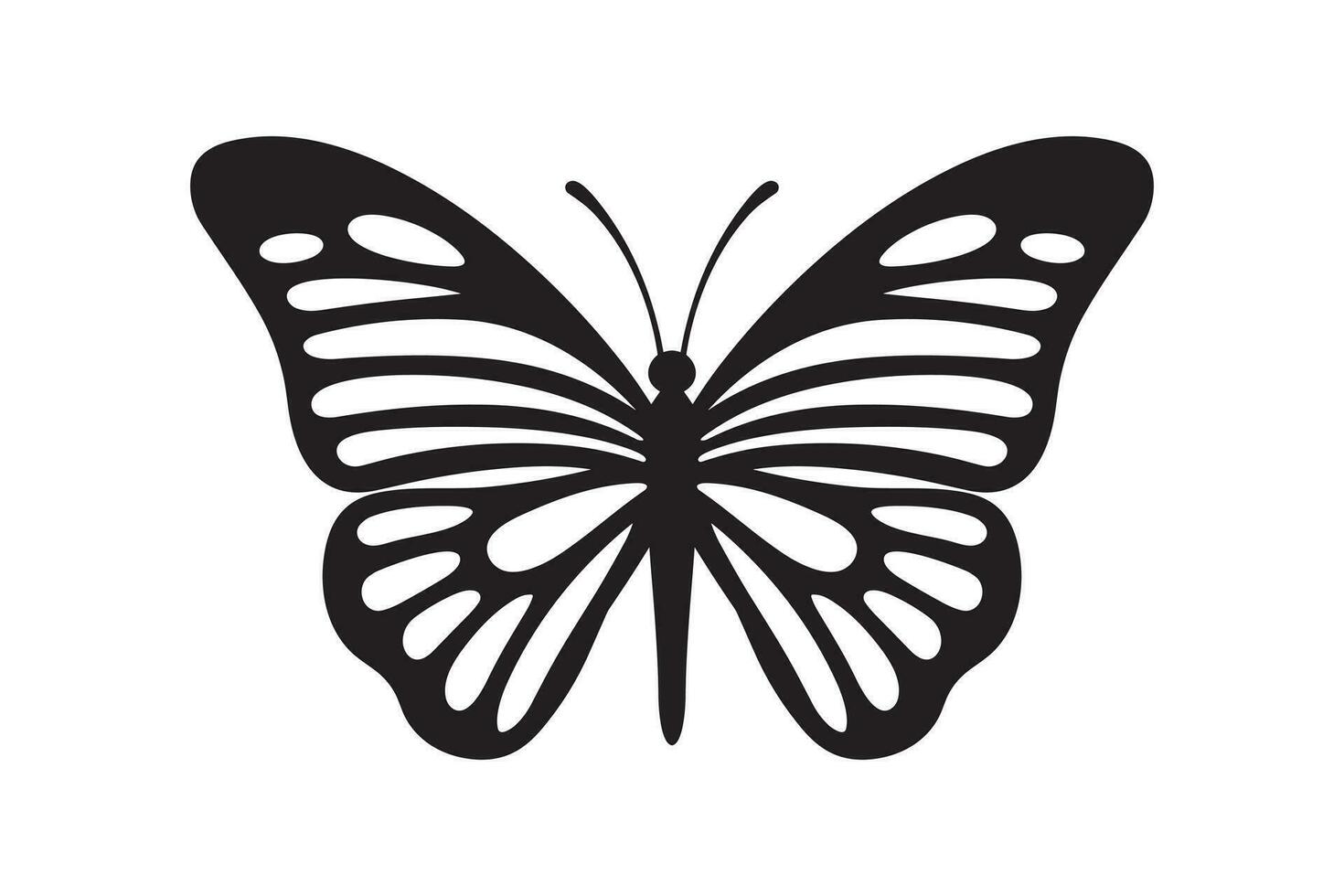 Butterfly tattoo silhouette design, Graphic black icon of butterfly isolated on white background vector