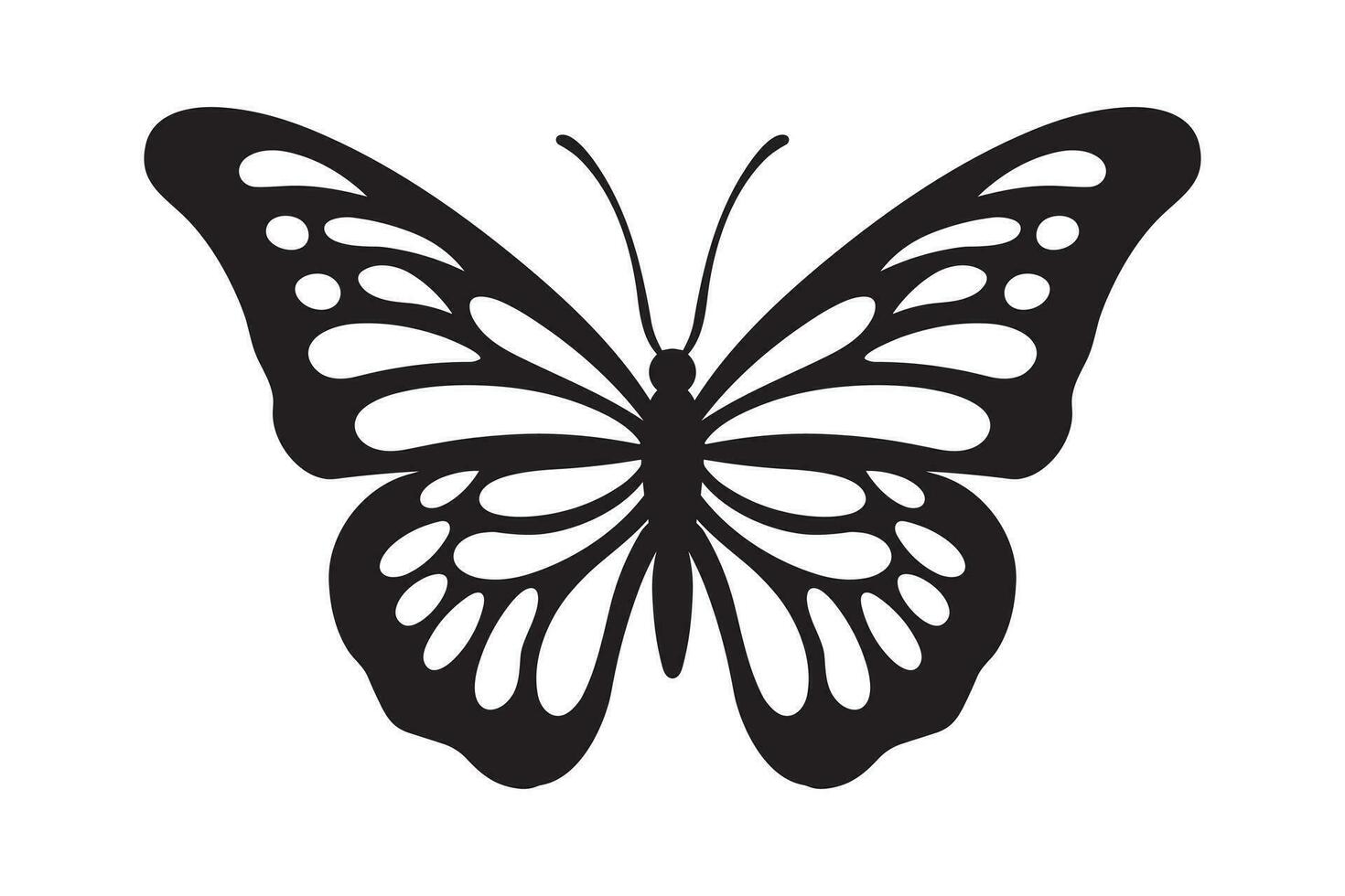 Butterfly tattoo silhouette design, Graphic black icon of butterfly isolated on white background vector