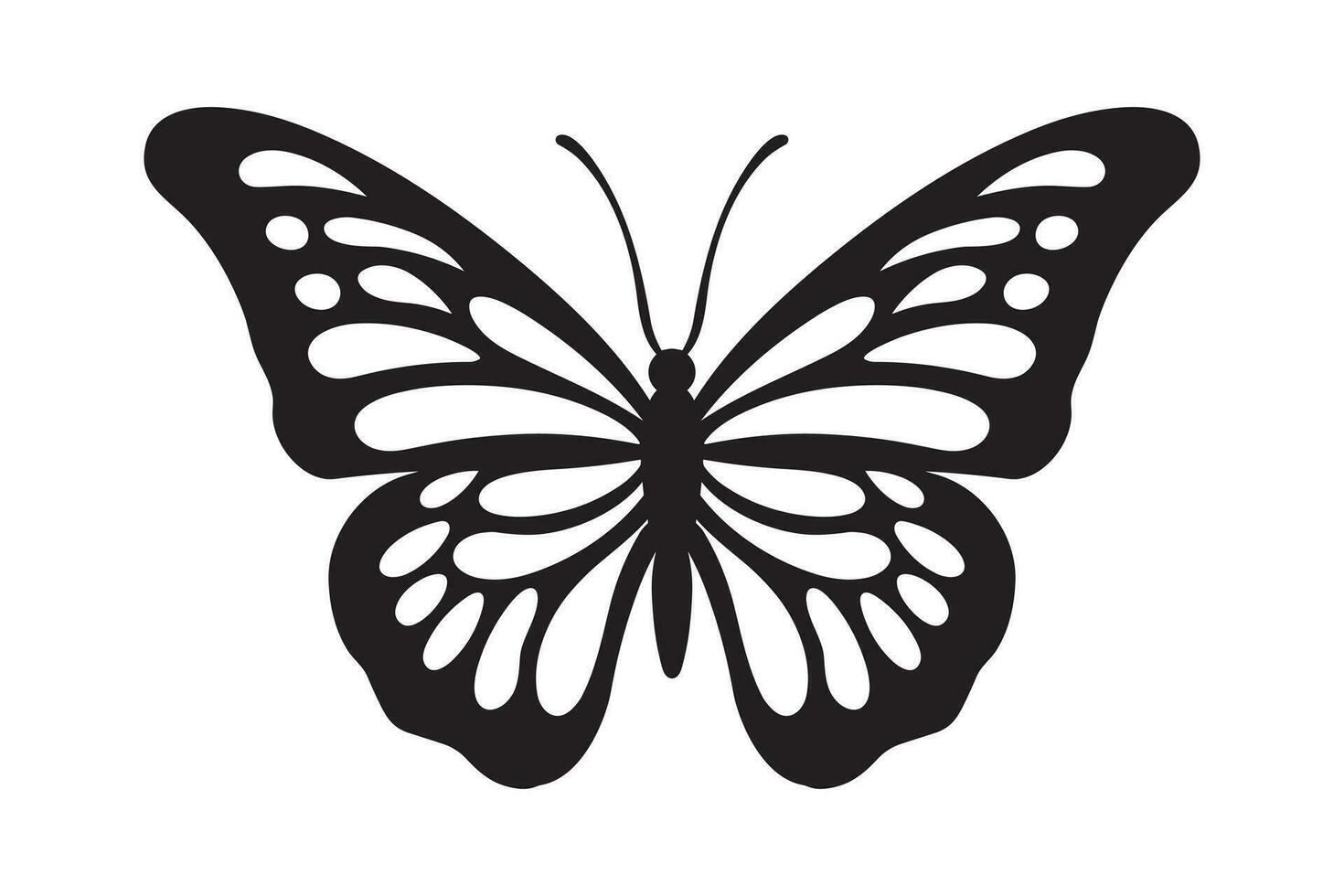 Butterfly tattoo silhouette design, Graphic black icon of butterfly isolated on white background vector