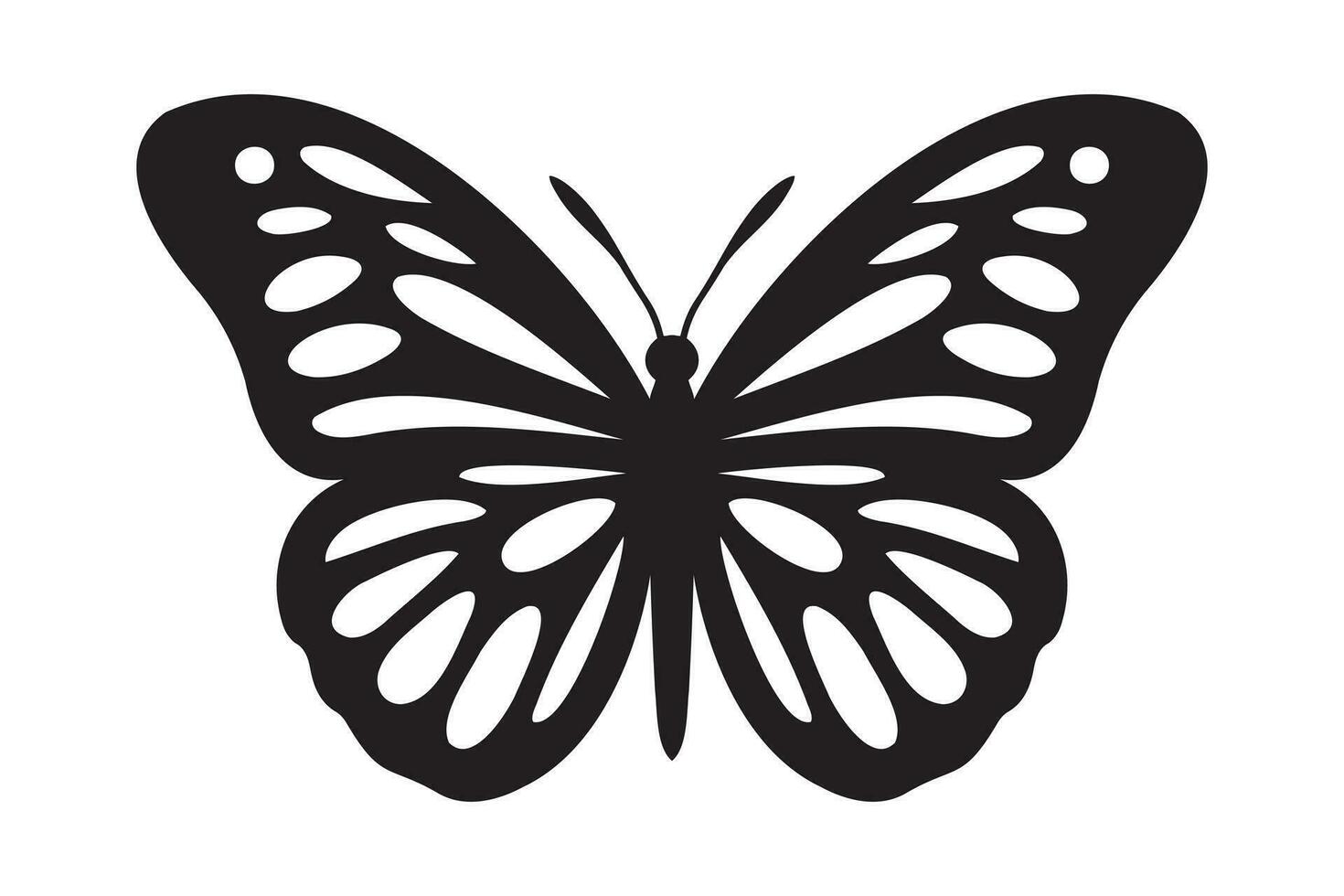 Butterfly tattoo silhouette design, Graphic black icon of butterfly isolated on white background vector