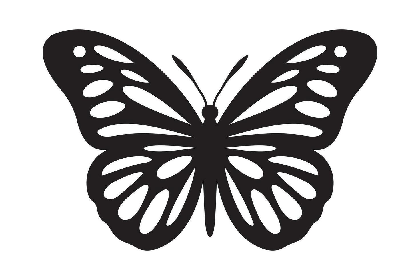 Butterfly tattoo silhouette design, Graphic black icon of butterfly isolated on white background vector