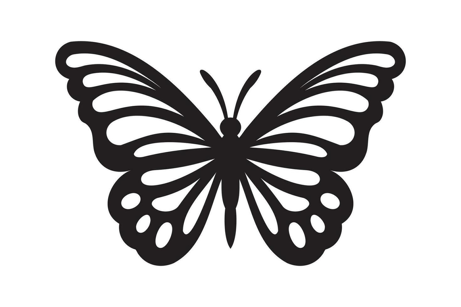 Butterfly tattoo silhouette design, Graphic black icon of butterfly isolated on white background vector