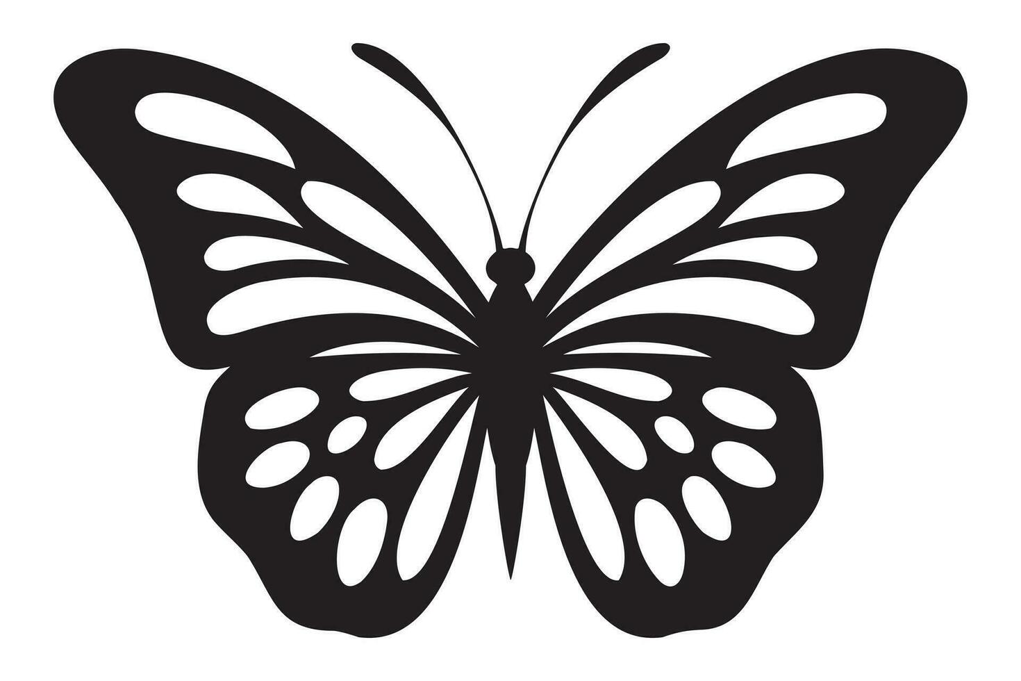 Butterfly tattoo silhouette design, Graphic black icon of butterfly isolated on white background vector