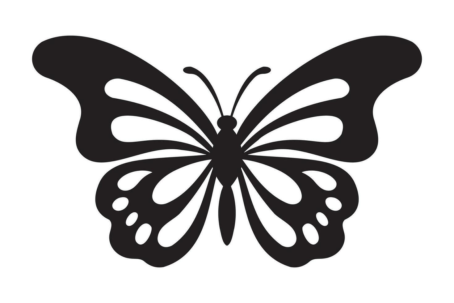 Butterfly tattoo silhouette design, Graphic black icon of butterfly isolated on white background vector