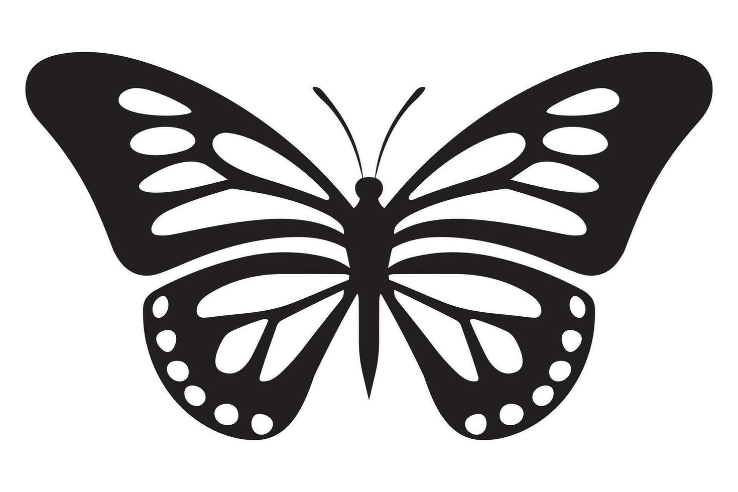 Butterfly tattoo silhouette design, Graphic black icon of butterfly isolated on white background vector