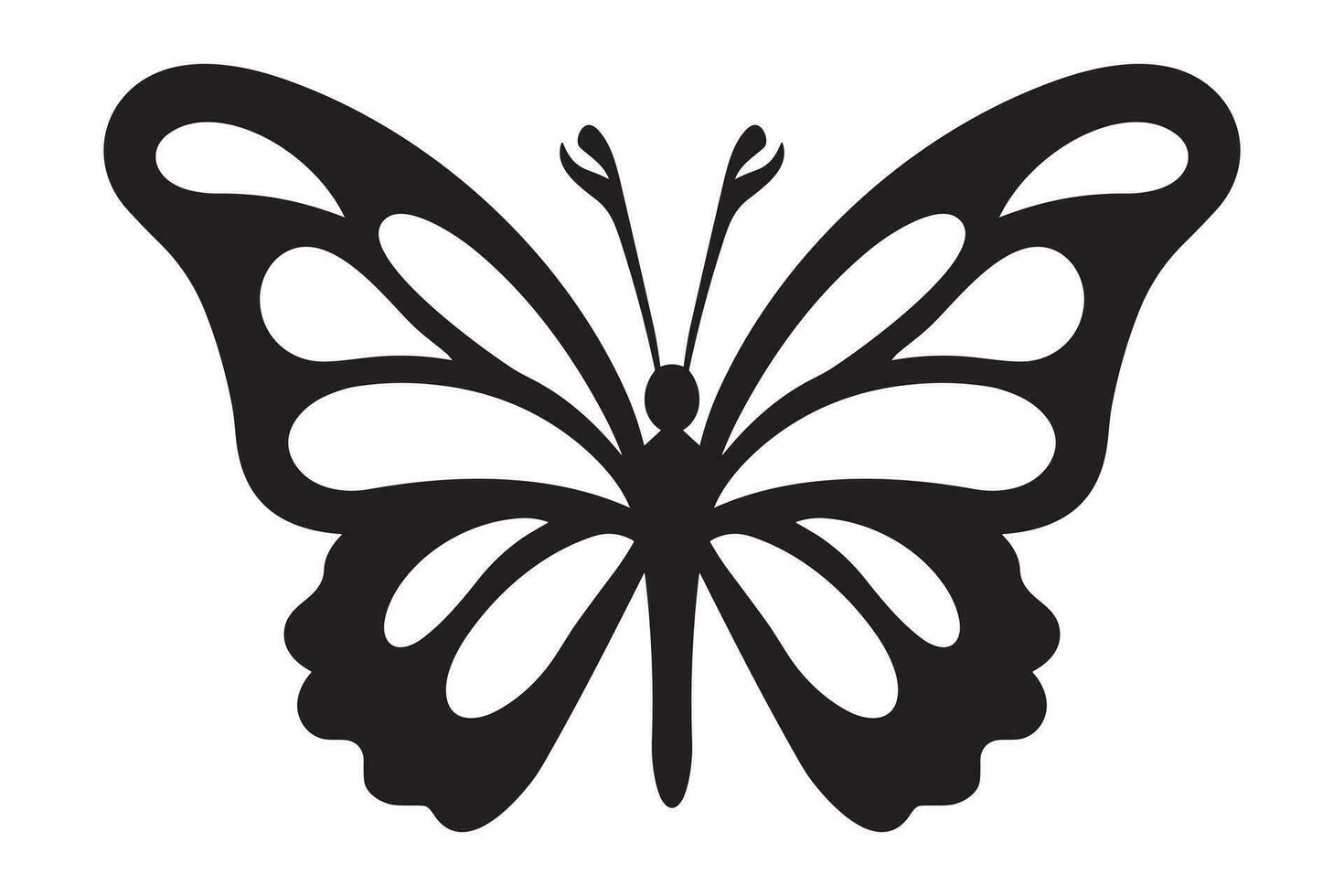Butterfly tattoo silhouette design, Graphic black icon of butterfly isolated on white background vector