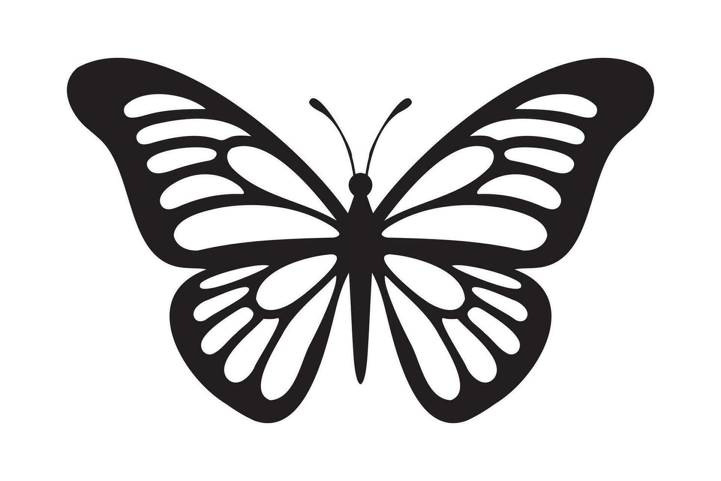 Butterfly tattoo silhouette design, Graphic black icon of butterfly isolated on white background vector