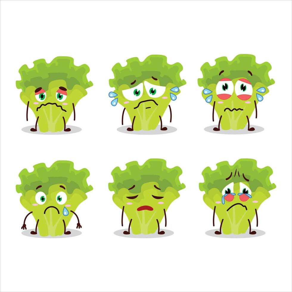 Lettuge cartoon in character with sad expression vector