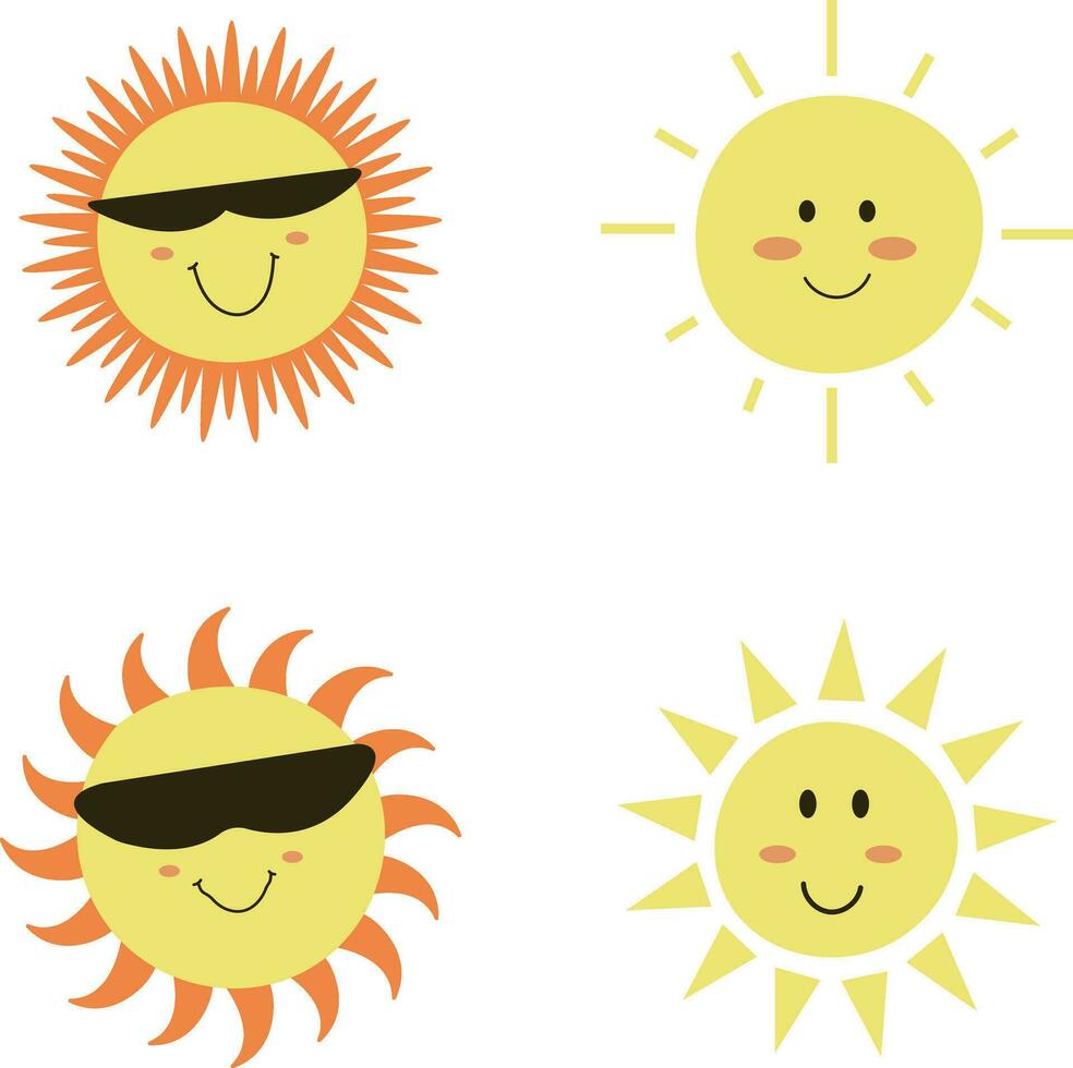 Cute Sun Shape with Cartoon Design. Vector Collection