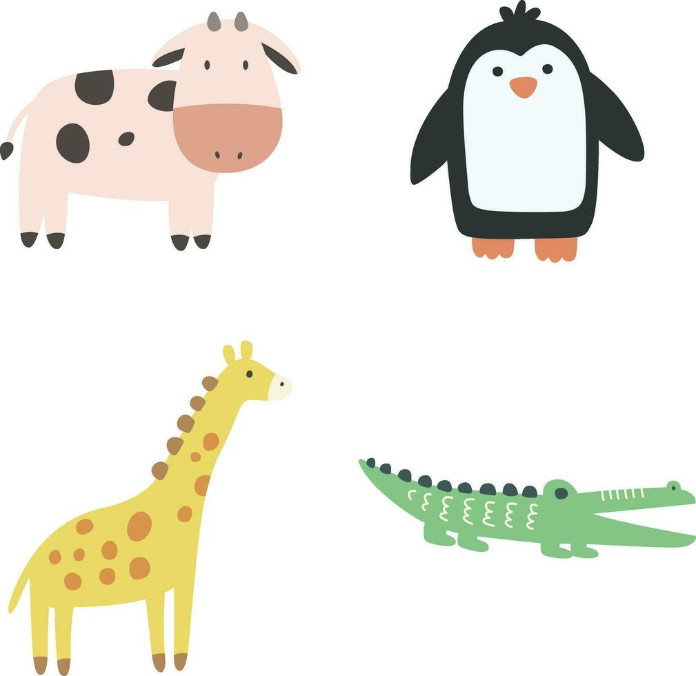 Cute Animal Icon Set. Isolated on White Background. Vector Illustration