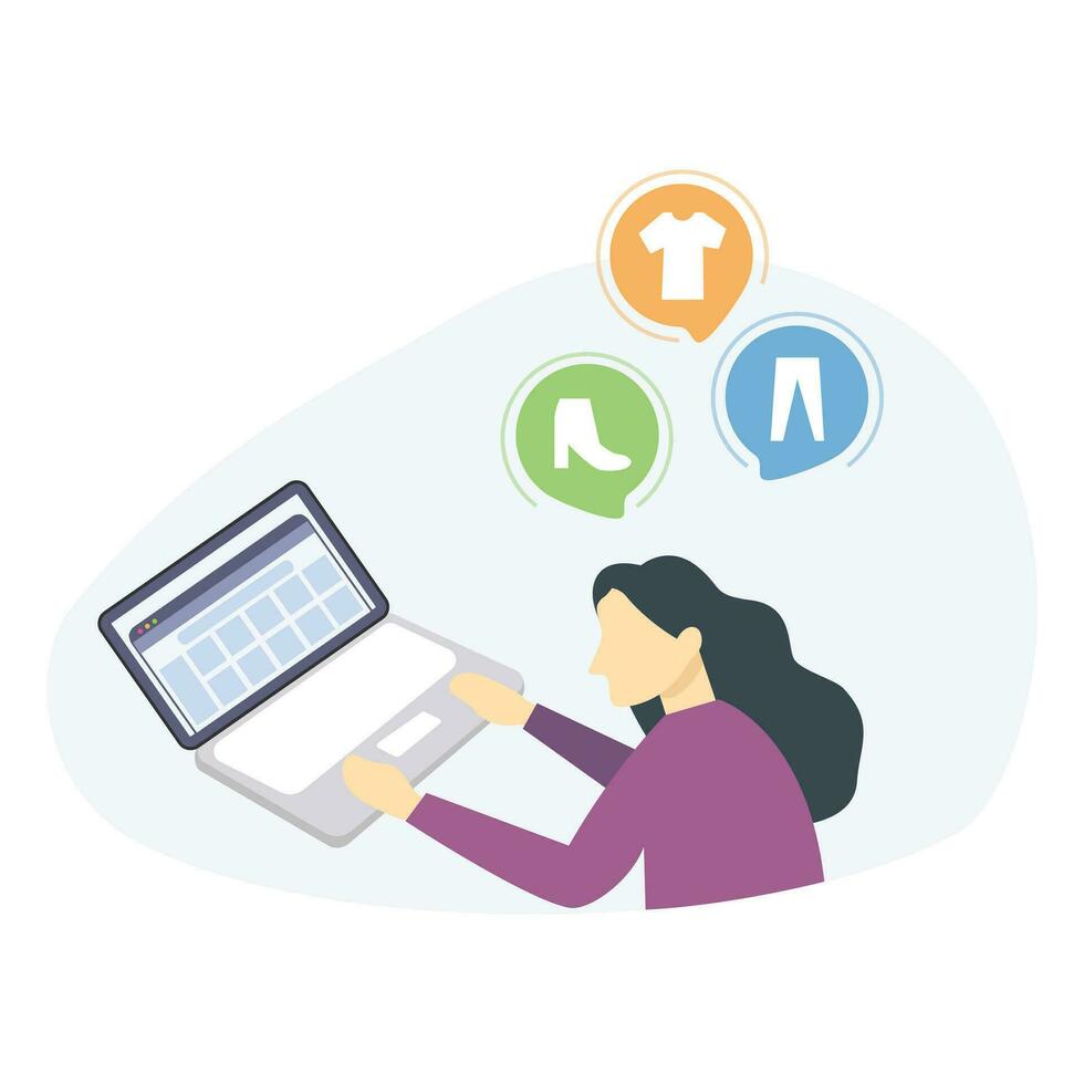 Shopping via Computer illustration useable for  both web or mobile app design vector