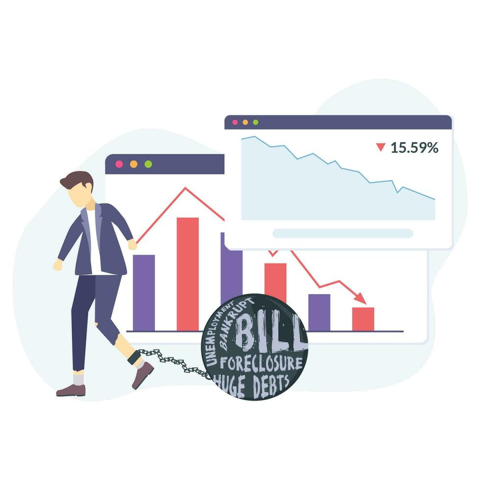 Economic recession person with graph illustration useable for both ios and web vector