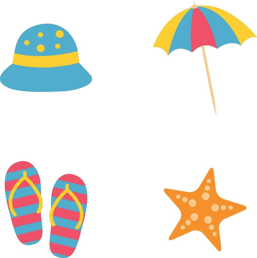 Summer Beach Minimalist Hand Drawn Element Collection. Isolated Vector