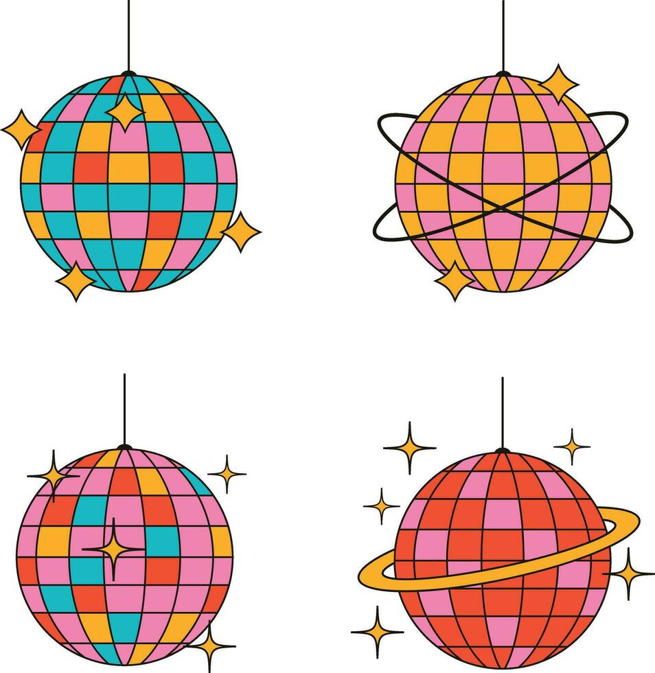 Disco Ball In Retro 1970s Style. Isolated On White Background. Vector Illustration