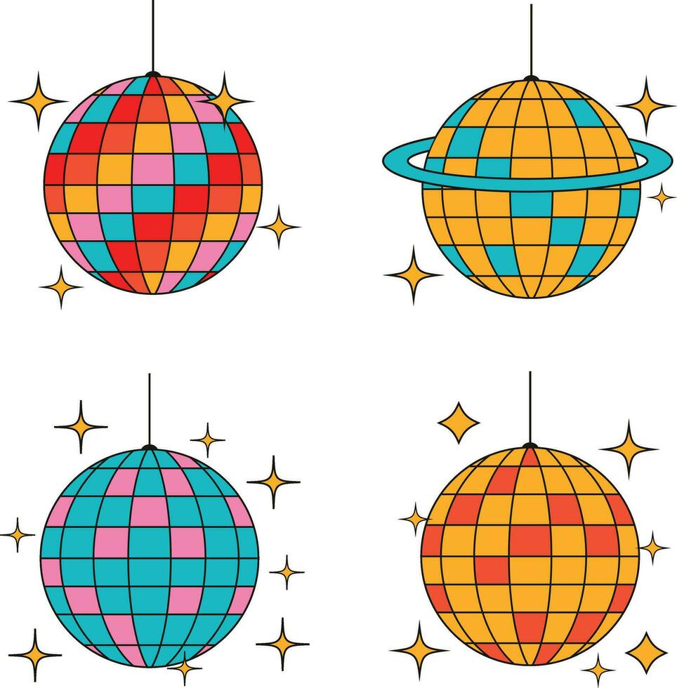 Disco Ball In Retro 1970s Style. Isolated On White Background. Vector Illustration