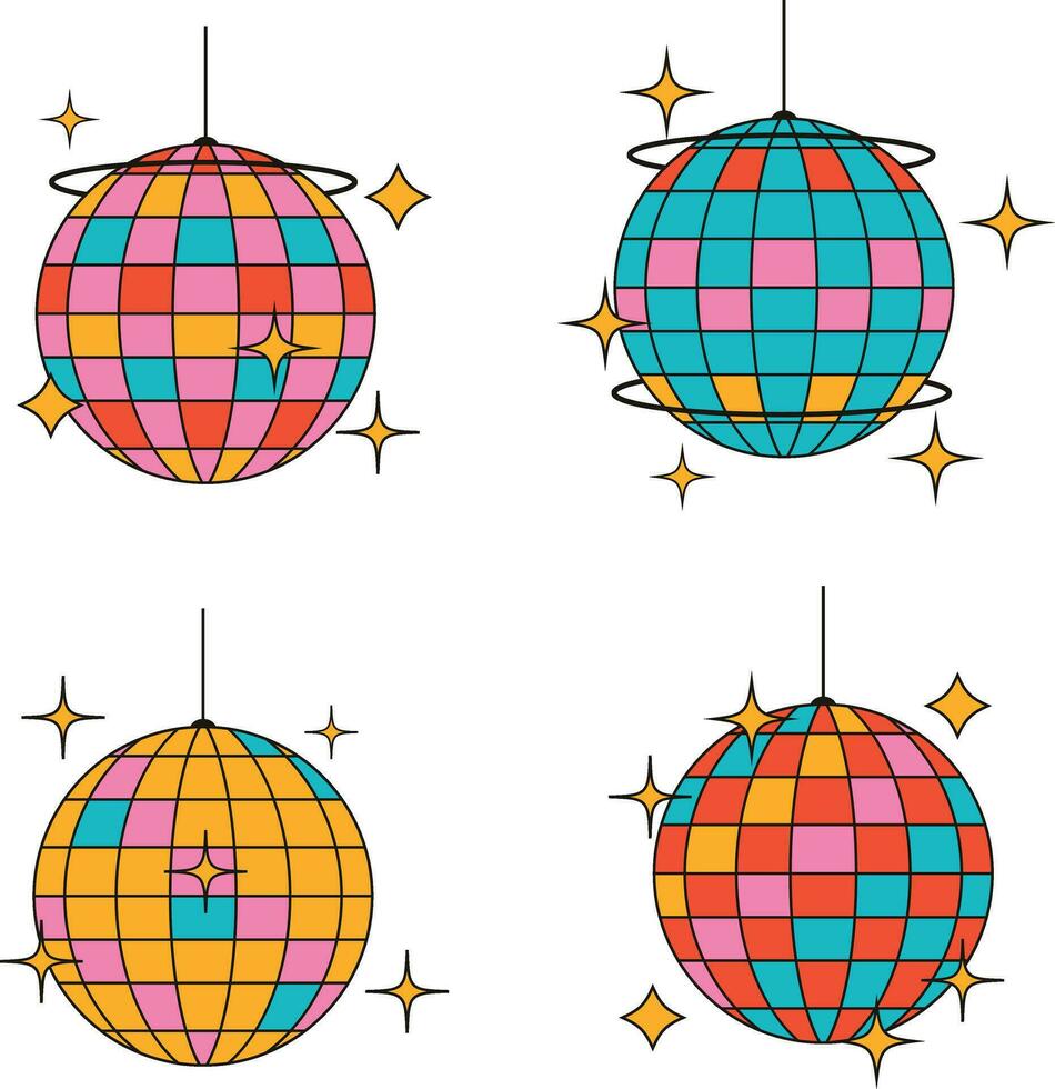 Disco Ball In Retro 1970s Style. Isolated On White Background. Vector Illustration