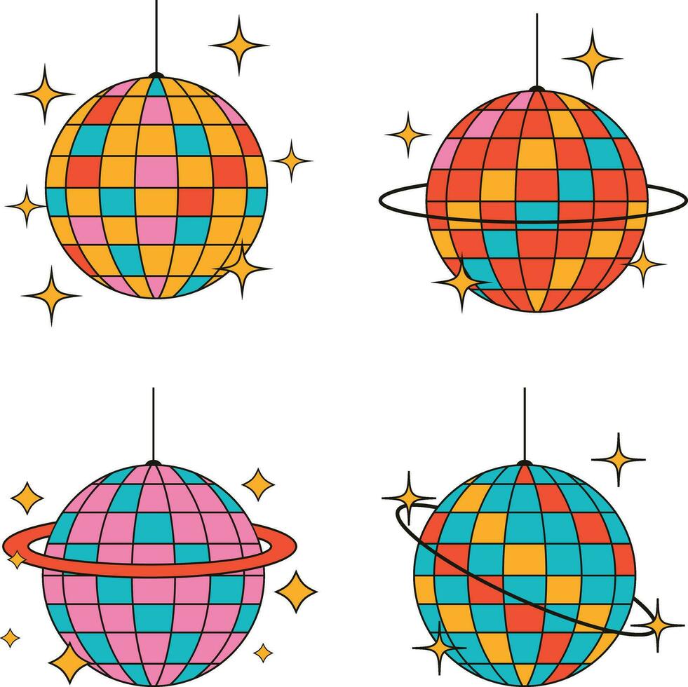 Disco Ball In Retro 1970s Style. Isolated On White Background. Vector Illustration