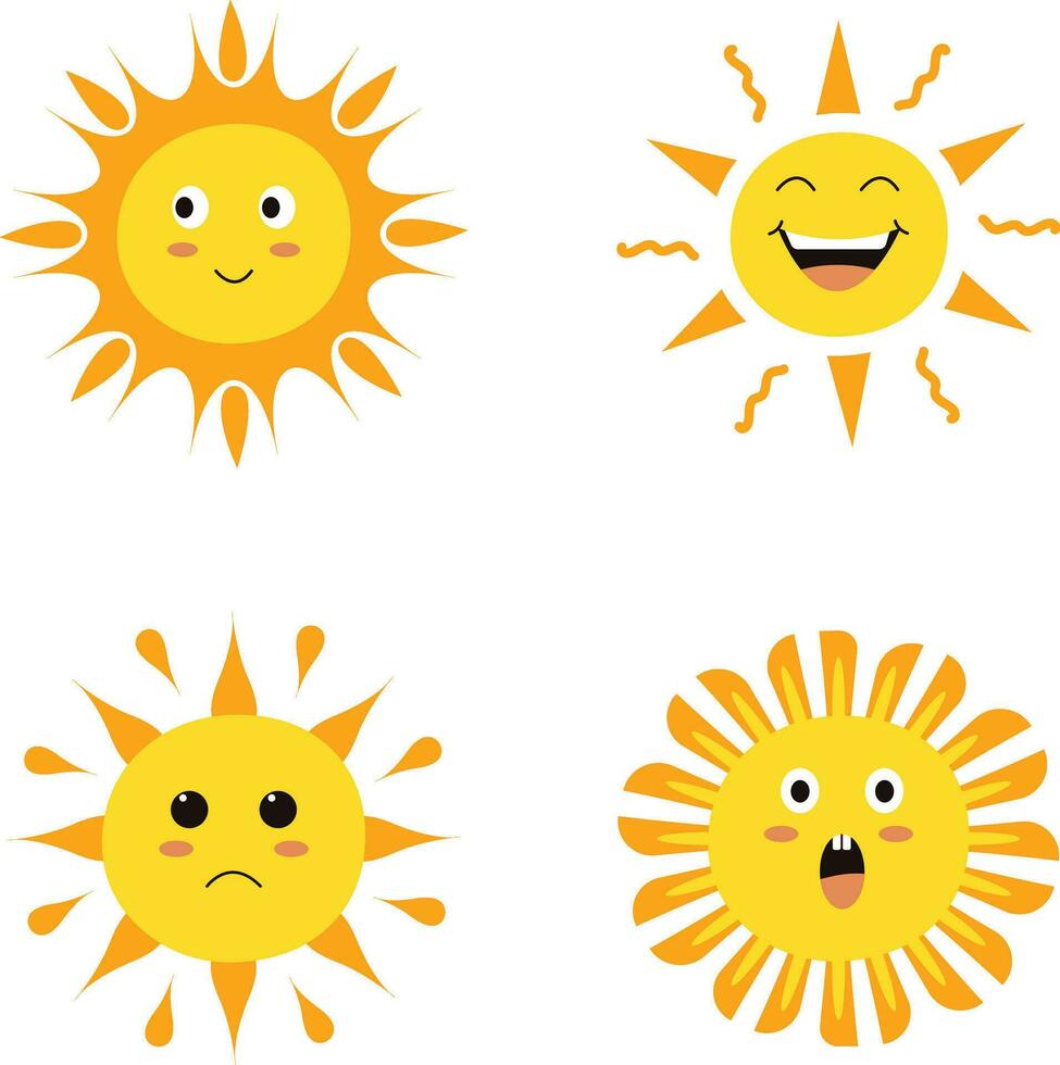 Cute Sun Icon Illustration For Clipart and Sticker. Isolated Vector