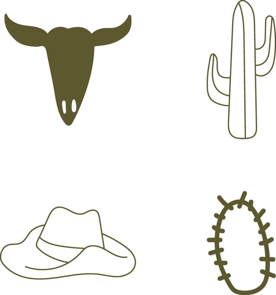 Wild West Icon Set. Flat Design. Vector Illustration