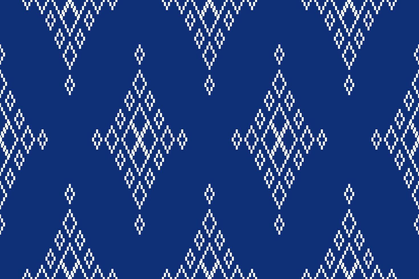 Indigo navy blue geometric traditional ethnic pattern Ikat seamless pattern border abstract design for fabric print cloth dress carpet curtains and sarong Aztec African Indian Indonesian vector