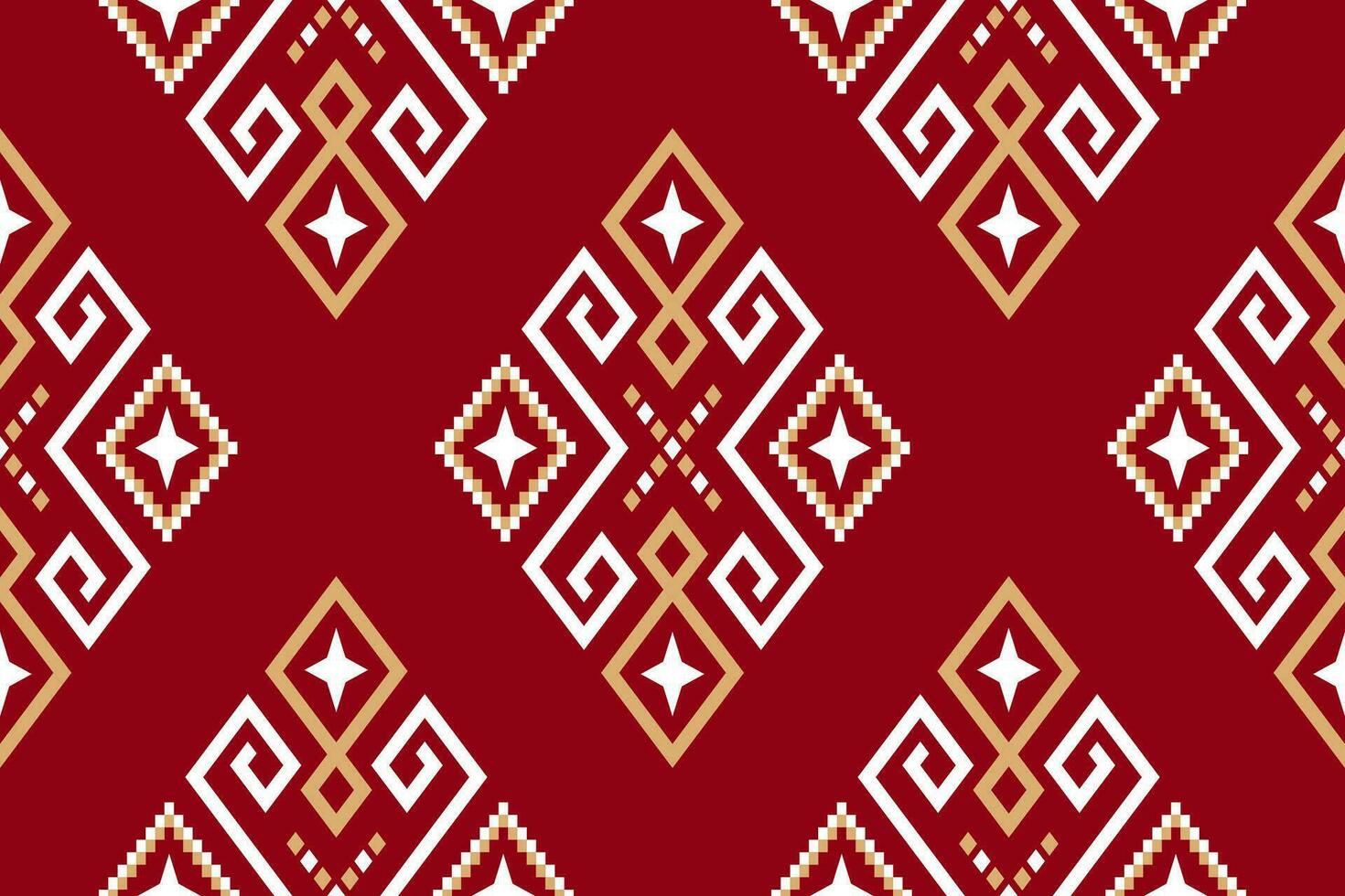 Red traditional ethnic pattern paisley flower Ikat background abstract Aztec African Indonesian Indian seamless pattern for fabric print cloth dress carpet curtains and sarong vector