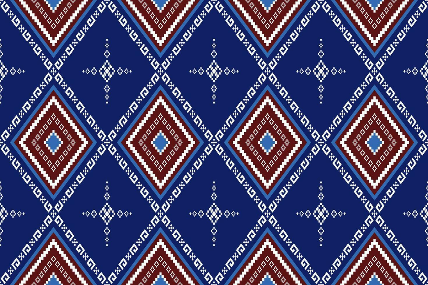 Indigo navy blue geometric traditional ethnic pattern Ikat seamless pattern border abstract design for fabric print cloth dress carpet curtains and sarong Aztec African Indian Indonesian vector