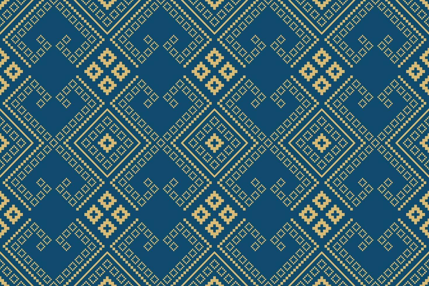 Indigo navy blue geometric traditional ethnic pattern Ikat seamless pattern border abstract design for fabric print cloth dress carpet curtains and sarong Aztec African Indian Indonesian vector