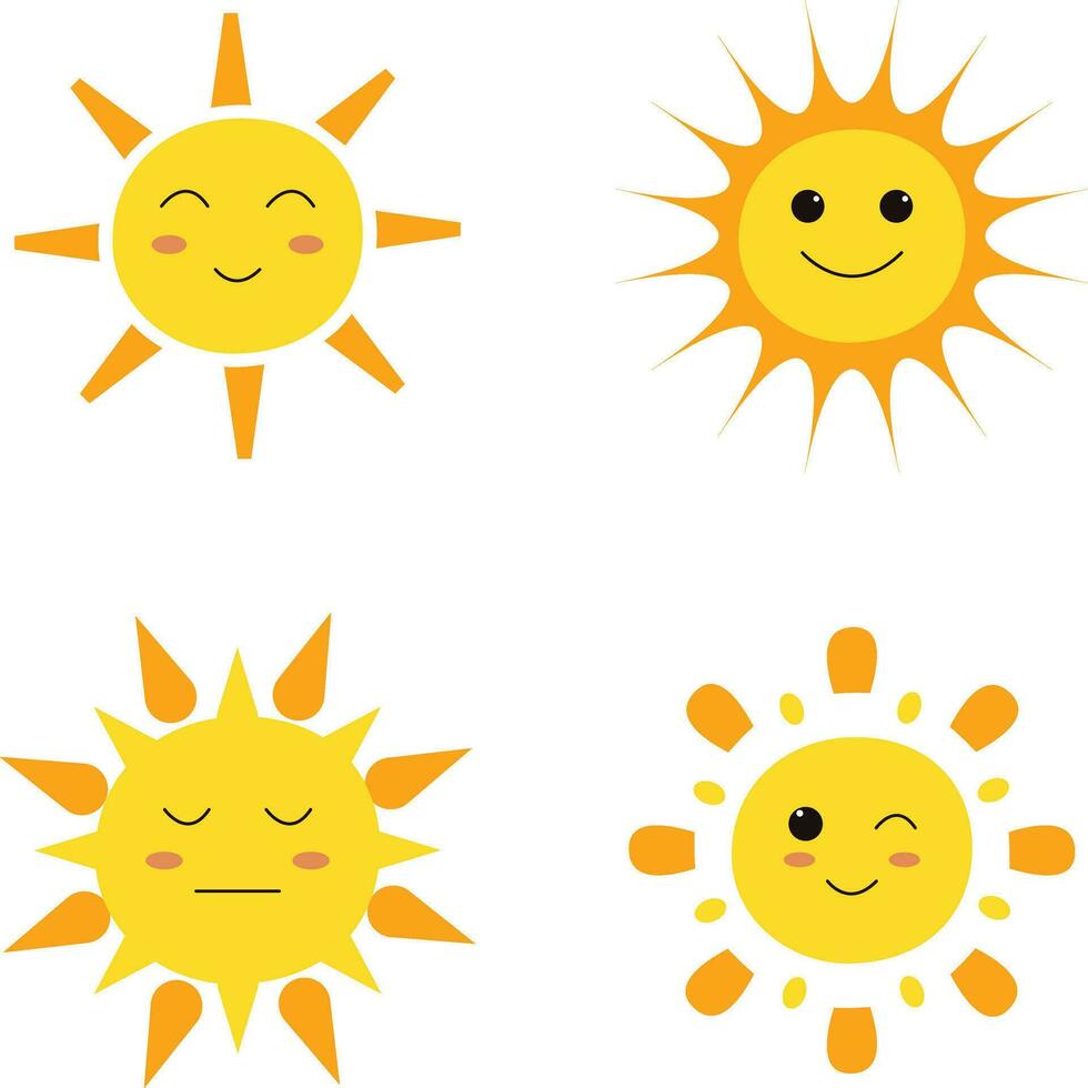 Cute Sun Icon Illustration For Clipart and Sticker. Isolated Vector