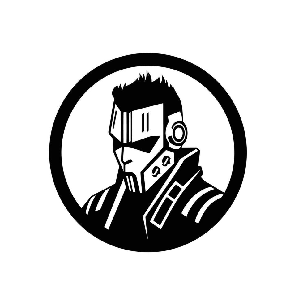 Cyberpunk character icon, a dynamic blend of technology and style. vector