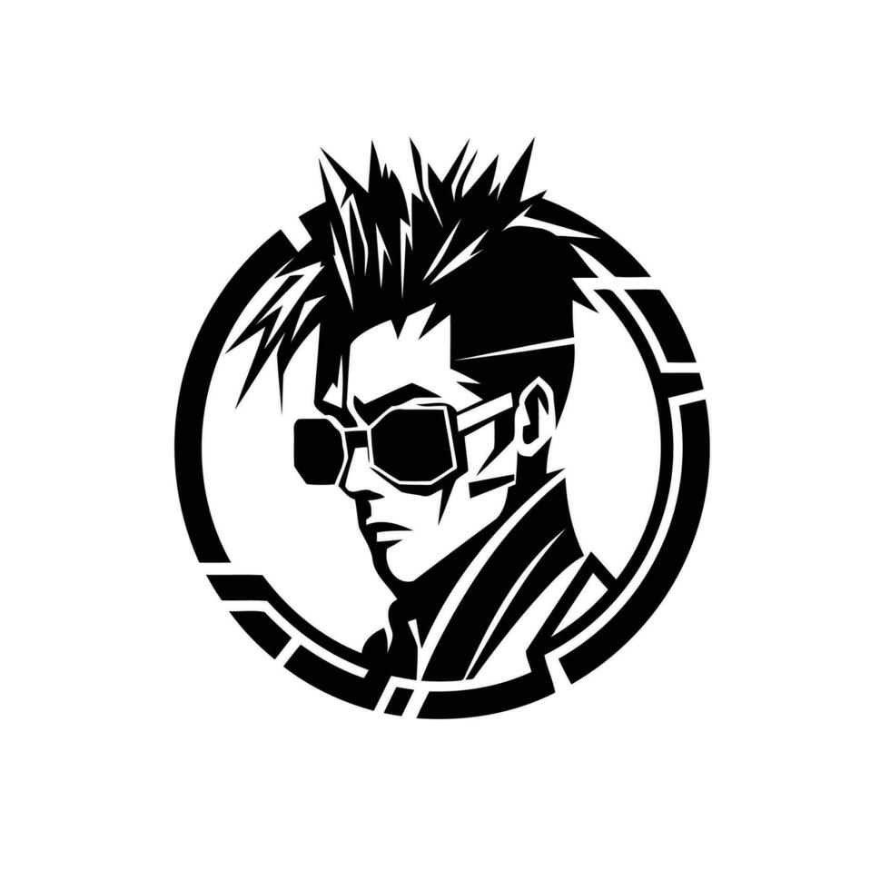 Cyberpunk character icon, a dynamic blend of technology and style. vector