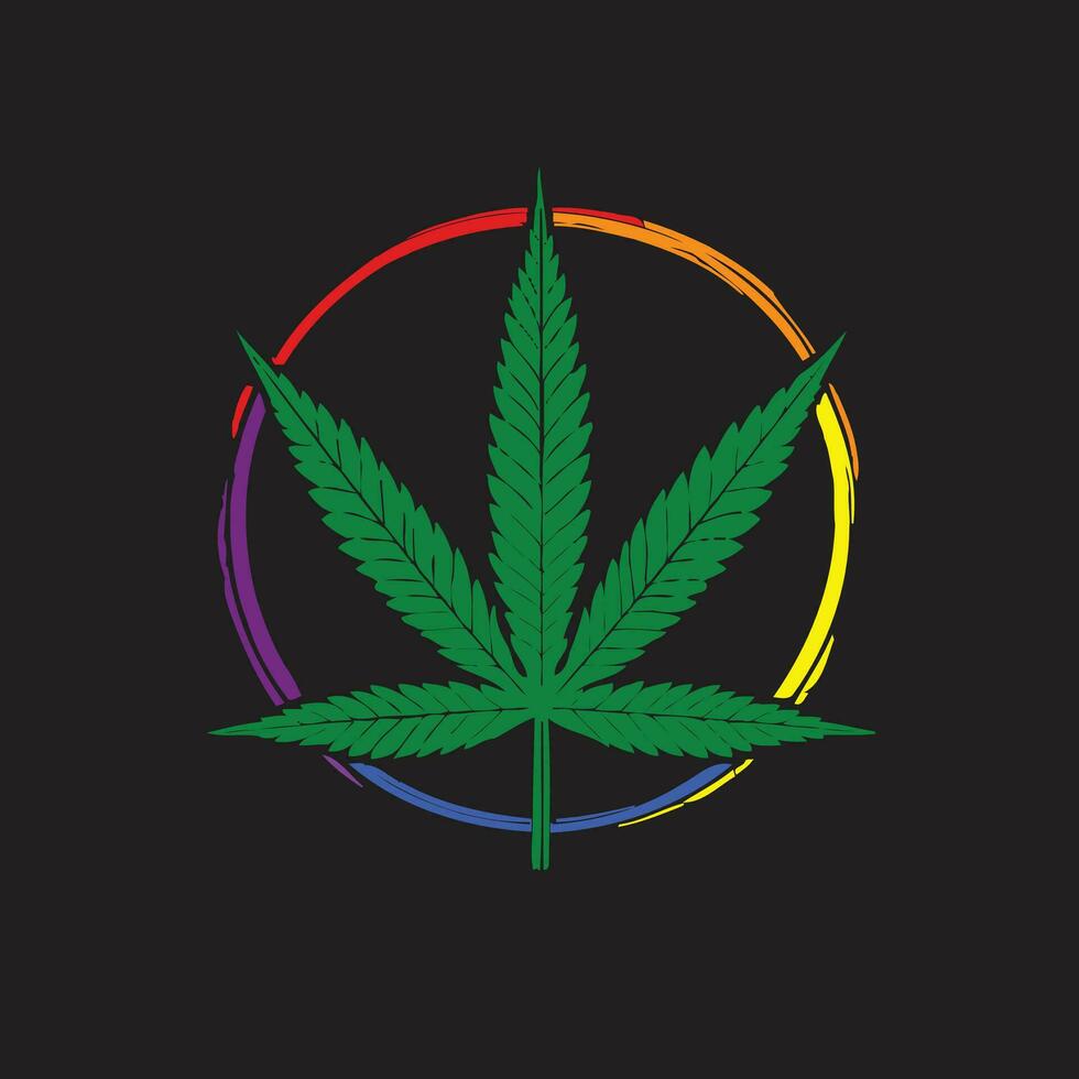 Weed leaf in LGBT flag colors, vector illustration perfect for t-shirt designs. A clean, minimalist design for cannabis-related businesses.