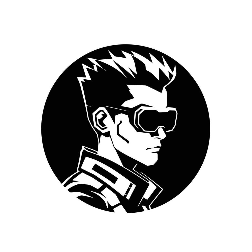 Cyberpunk character icon, a dynamic blend of technology and style. vector