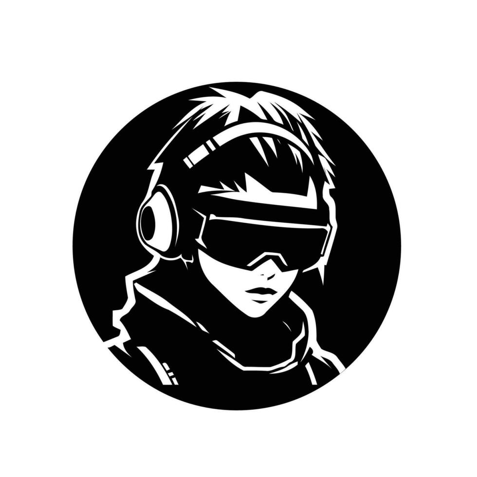 Cyberpunk character icon, a dynamic blend of technology and style. vector