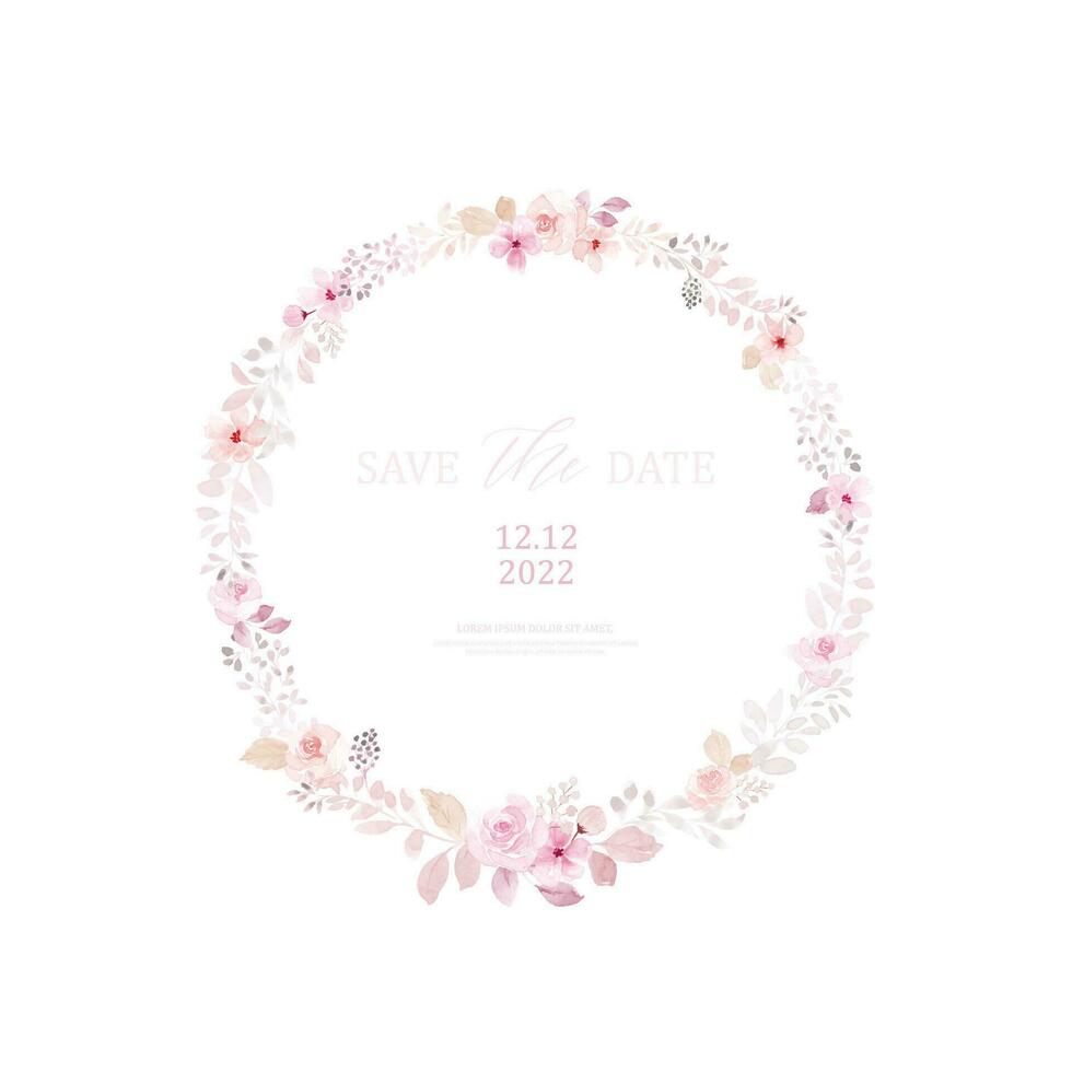 Watercolor wreath of light pink flower and leaves vector