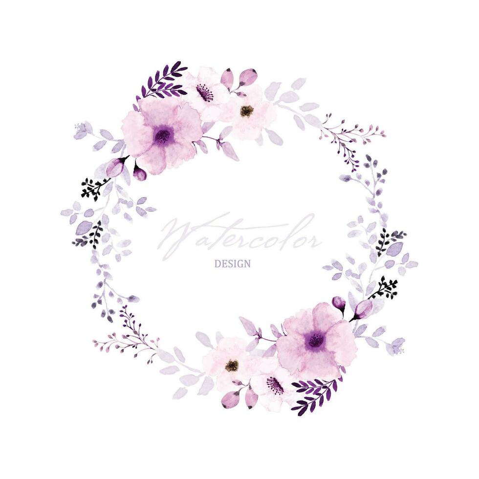 Watercolor wreath design with purple flowers and leaves vector