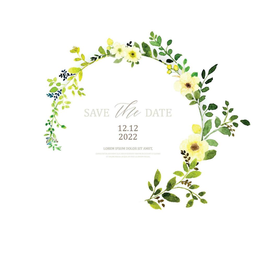Watercolor invitation design with floral wreath on a round frame vector