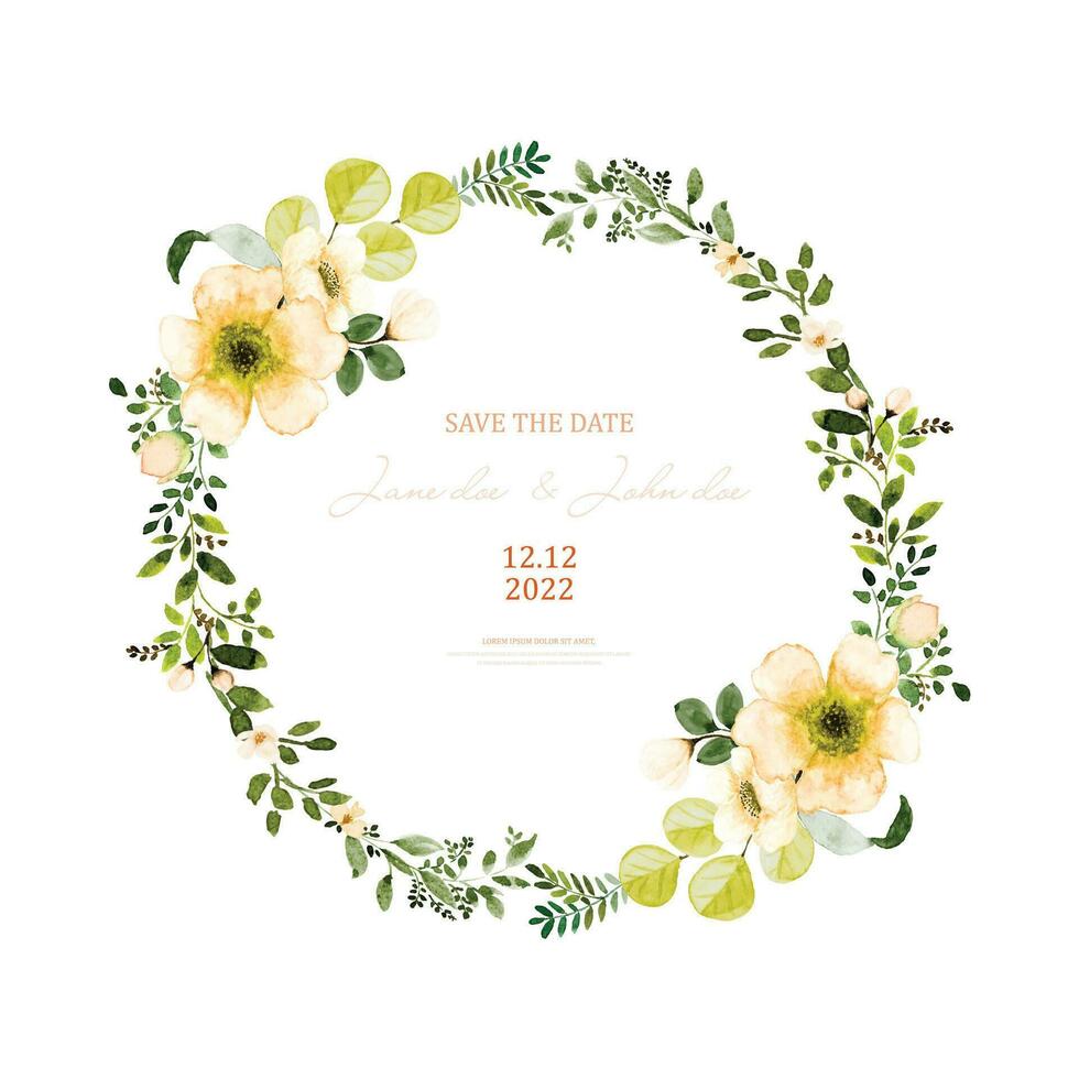 Watercolor wreath design with orange flowers and green leaves vector