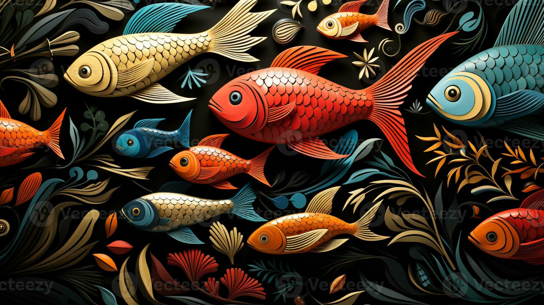 Beautiful fish painting background ai photo