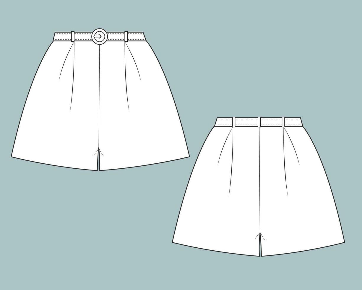 pantalones cortos pantalones Moda plano técnico bosquejo dibujo modelo. vector