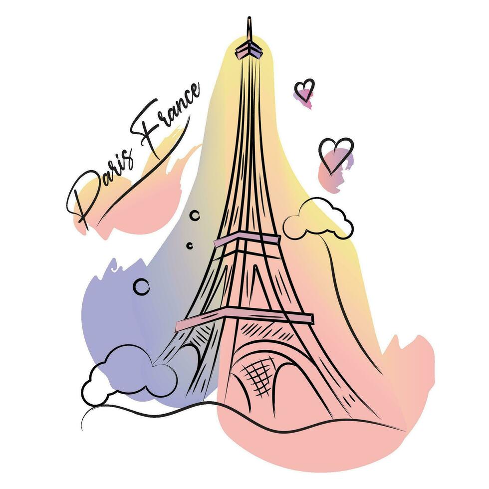 Isolated cute watercolor sketch of Eiffel tower France Vector illustration