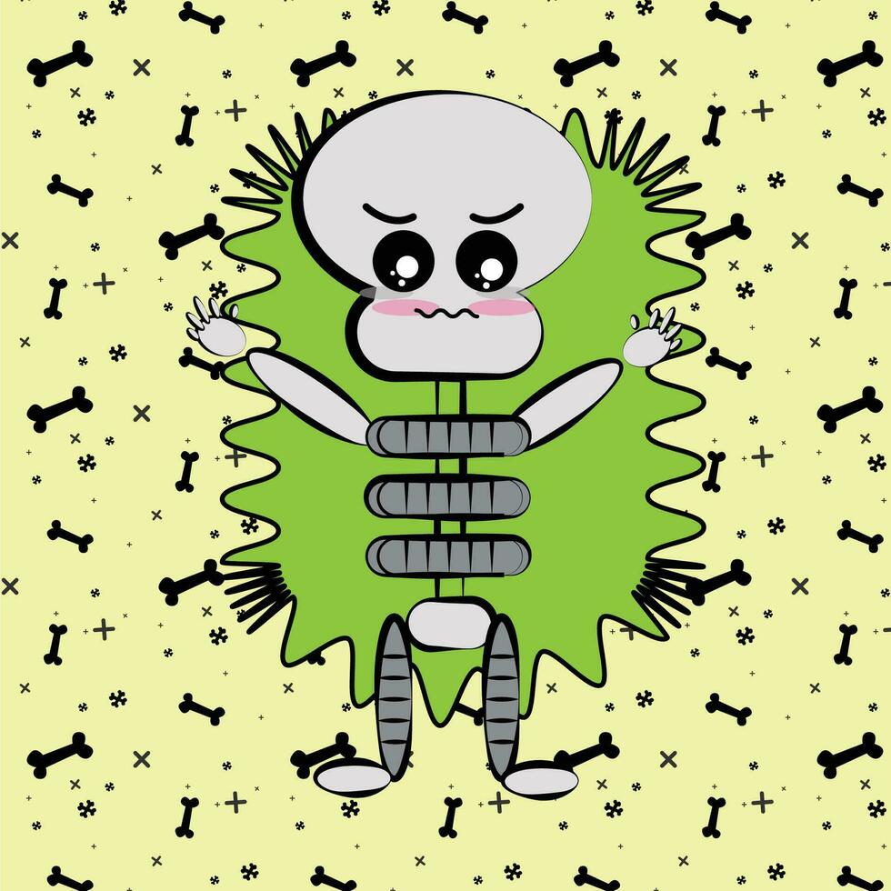 Happy skeleton kawaii. Halloween cartoon - Vector illustration
