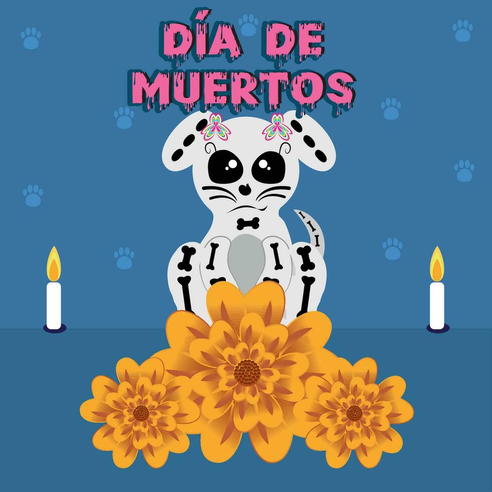 Cute dog skeleton cartoon Dia de muertos Vector illustration