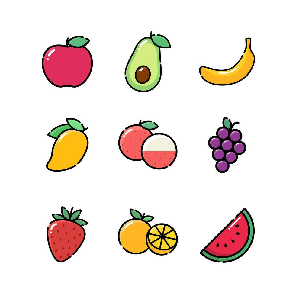 Fruta icono vector plano diseño con contorno