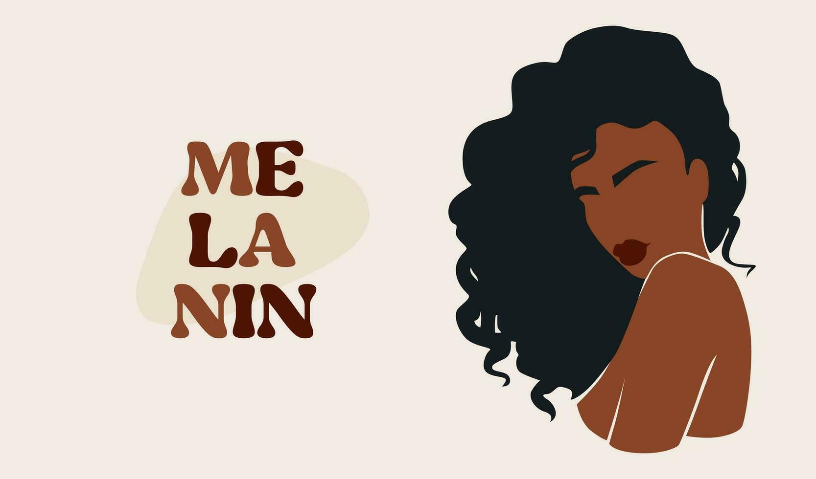 Afro American Woman Vector Illustration Portrait. Beautiful Girl Dark Skin. Curly Hair