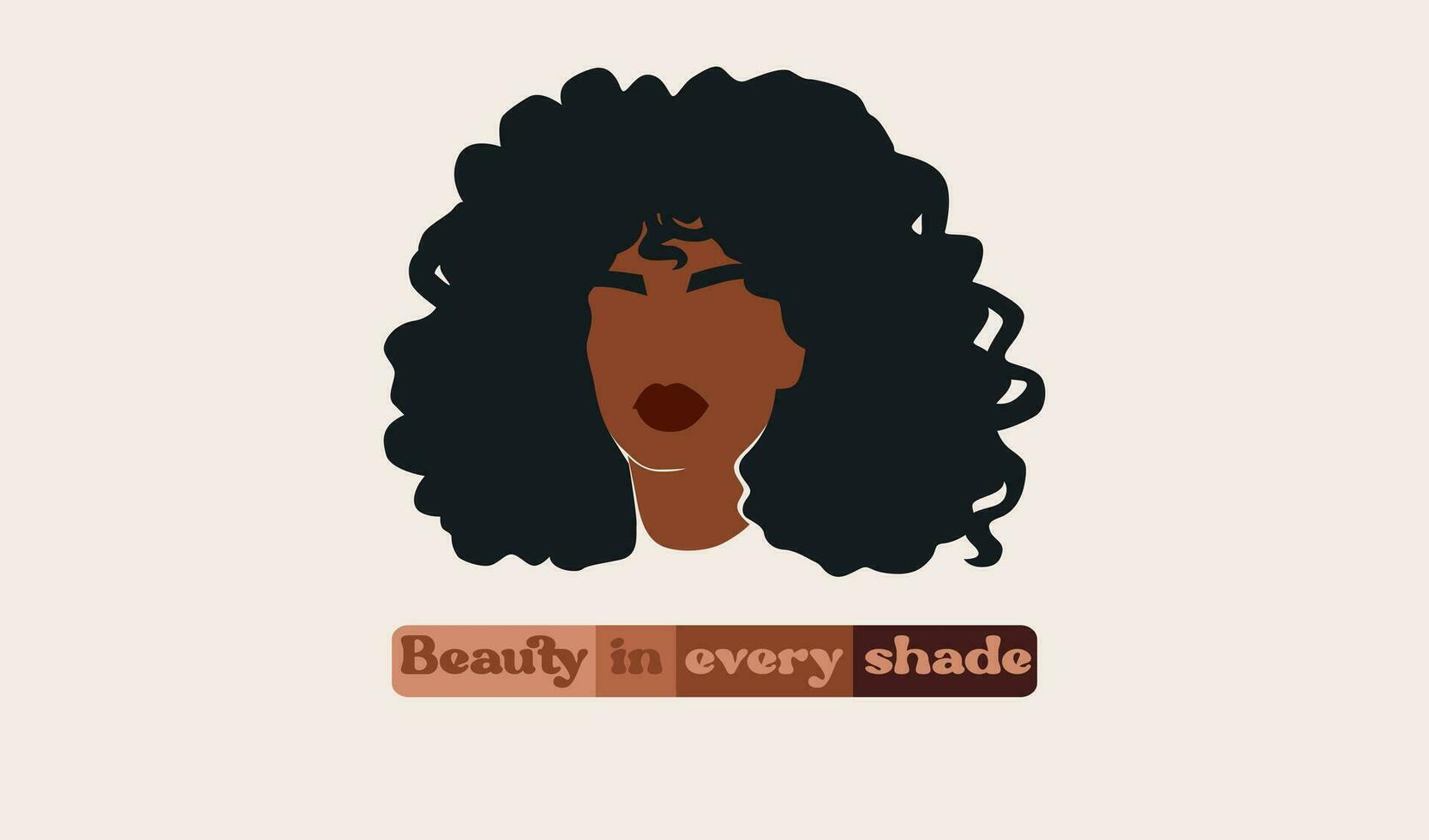 Afro American Woman Vector Illustration Portrait. Beautiful Girl Dark Skin. Curly Hair