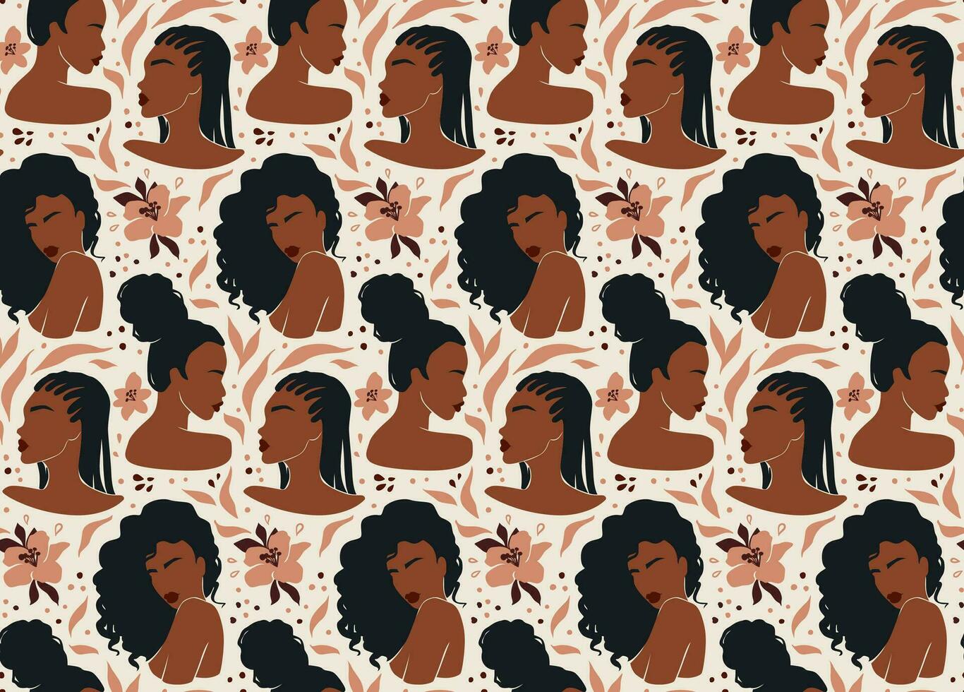 Afro American Woman Vector Illustration Set. Beautiful Girls Dark Skin.