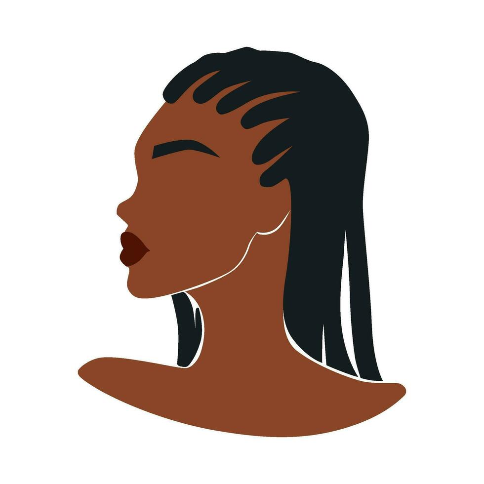 Afro American Woman Vector Illustration Portrait. Beautiful Girl Dark Skin. Curly Hair