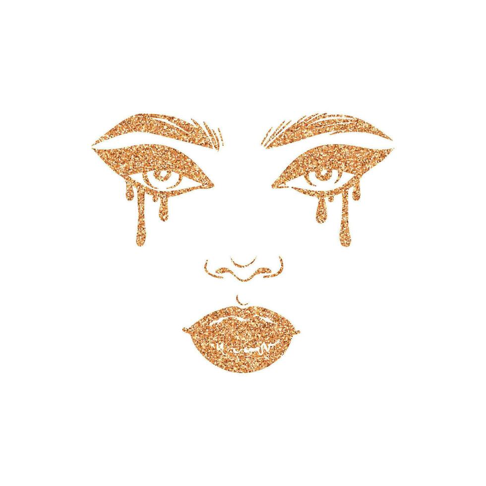 Woman Black Glitter Makeup Illustration. Fashion Girl Face Portrait. Dripping Eyeshadow. Glamour Beauty Model vector